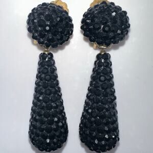 Bellini by Formart gold tone black glass rhinestones dangle clip on earrings